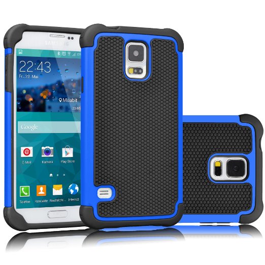 Galaxy S5 Case, Tekcoo(TM) [Tmajor Series] [Blue/Black] Shock Absorbing Hybrid Rubber Plastic Impact Defender Rugged Slim Hard Case Cover Shell For Samsung Galaxy S5 S V I9600 GS5 All Carriers