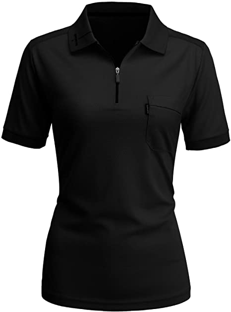 CLOVERY Women's Coolon Zip-up Neck Short Sleeve Polo Top