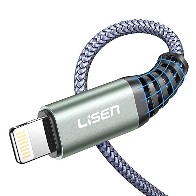 LISEN iPhone Charger Cable 4ft, Apple MFI Certified Lightning Cable, Nylon Braided USB Fast Charging Cord Compatible with iPhone X/Xs Max/XR / 8/8 Plus / 7/7 Plus iPad (Grey)