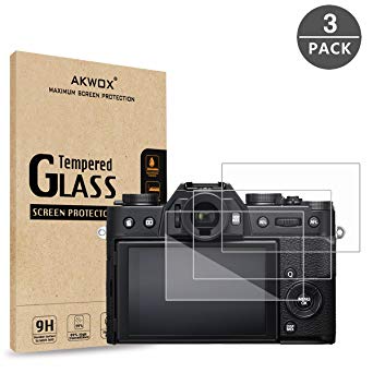 (Pack of 3) Fujifilm X-T20 X-T10 X-A1 X-A2 X-M1 X-E3 X 30 Tempered Glass Screen Protector, AKWOX [0.3mm 2.5D High Definition 9H] Optical LCD Premium Glass Protective Cover