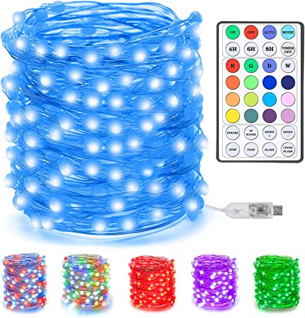 HABOM Led Fairy Lights Colors Changing Plug in,33Ft 100LED 16 1 Multicolor 12 Lighting Modes RGB String Lights with Remote Control USB Waterproof Light for Halloween Indoor Outdoor Christmas Decor