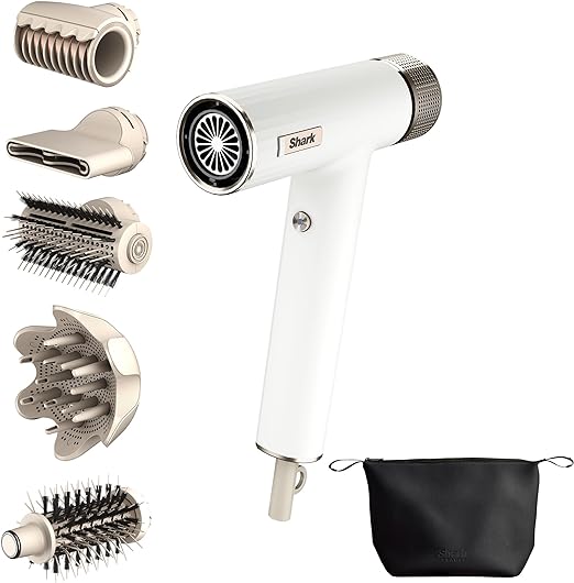 Shark SpeedStyle Hair Dryer & RapidGloss Finisher with Storage Bag, 5 Stylers, for All Hair Types, Ultra Fast Drying, Smooths Flyaways, No Heat Damage, Automatic Settings, Ionic, Silk HD352UK