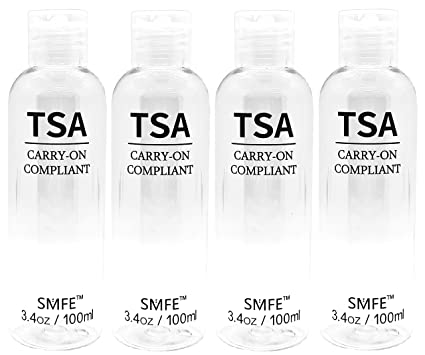 TSA Travel Bottles - 3.4 ounce / 100 ml Carry-On Compliant - Pack of 4 by SMFE