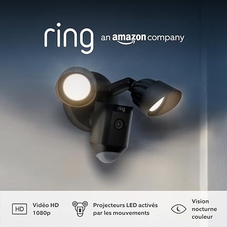 Ring Caméra Floodlight Plus Filaire (Floodlight Cam Wired Plus)| Caméra de surveillance extérieure, Vidéo HD, Wifi, projecteurs LED, sirène, fonctionne avec Alexa | Essai Ring Protect 30 jours gratuit