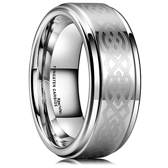 King Will 8mm Mens Tungsten Carbide Ring Laser Celtic Knot Polish Edge Wedding Band Size 7-14