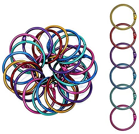 Boao Metal Loose-Leaf Rings, 1.2 Inch Paper Leaf Binder Rings, Notebook Rings Keychains Keyrings, 60 Counts (Purple, Rose, Gold, Green, Dark Blue, Light Blue - 6 Colors)