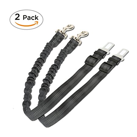 Dog Seat Belt - 2 Pack Adjustable Car Harnesses - Vehicle Safety Seatbelt Tether Leash for Pets Dogs Cats Puppy - Car Restraint Lead with Elastic Bungee - Premium Nylon Fabric - Travel Accessories