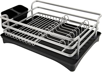 Cuisinart Aluminum Rust Proof Dish Drying Rack – Includes Wire Dish Drying Rack Removable Tray with Swivel Draining Spout, and Utensil Caddy, Kitchen Counter Organizer - Silver