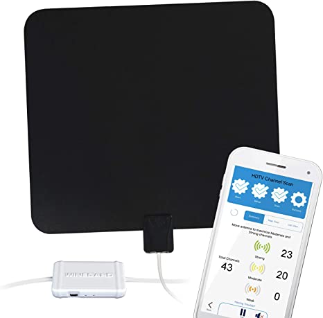 Winegard Flatwave Amped Pro HDTV Indoor Antenna with Bluetooth Signal Meter and Integrated Channel Finder, Up to 60 Mile Range