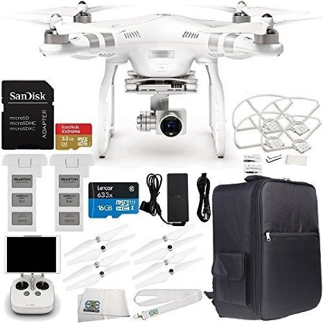 DJI Phantom 3 Advanced Quadcopter Drone with 1080p HD Video Camera and Manufacturer Accessories  Extra DJI Flight Battery  DJI Propeller Set  Water-Resistant Backpack for DJI Phantom 3 Series  MORE