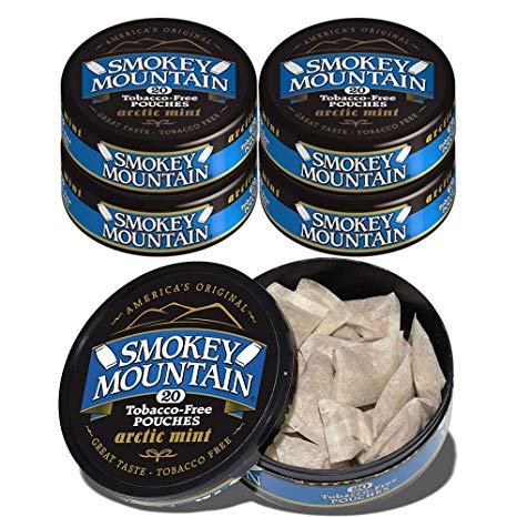 Smokey Mountain Pouches - Arctic Mint - 5 Cans - Nicotine-Free and Tobacco-Free - Herbal Snuff - Great Tasting & Refreshing Chewing Tobacco Alternative