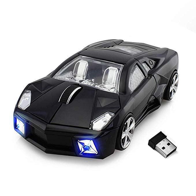 Wireless Car Mouse 2.4Ghz Cool Mini Sports Cordless Car Mouse Optical Computer Office Mice 1600 DPI for Laptop Computer Mac Novelty Gifts -Black