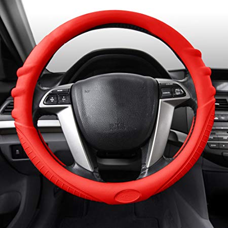 FH Group FH3003RED Red Steering Wheel Cover (Silicone W. Grip & Pattern Massaging grip Red Color-Fit Most Car Truck Suv or Van)