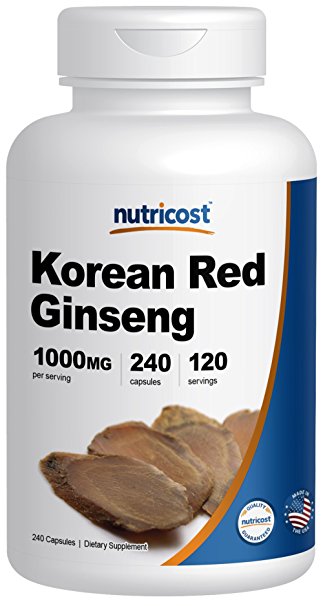 Nutricost Korean Ginseng 500mg, 240 Capsules - 1000mg Extra Strength Serving Size - Gluten Free & Non-GMO