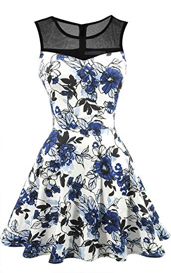 Sylvestidoso Women's A-Line Pleated Sleeveless Little Cocktail Party Dress with Printed Fabric