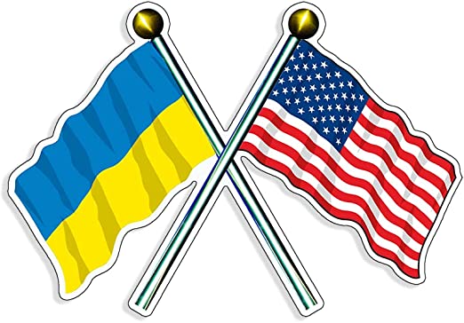 AV Crossed Poles Sticker, Ukraine and USA Flag, America Supports Ukraine Bumper Sticker (3 x 5 Inches)