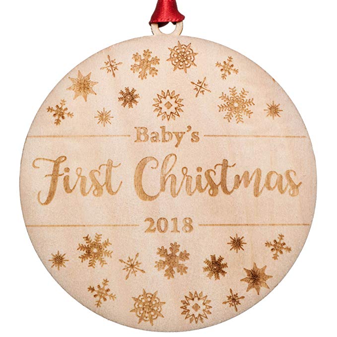 Baby’s First Christmas Ornament 2018 | Engraved Flat Wood, Perfect Christmas Gift For Family With New Baby, Unique Gift For Christmas For Newborn, Mom, Dad, Perfect As Stocking Stuffer Or Baby Shower