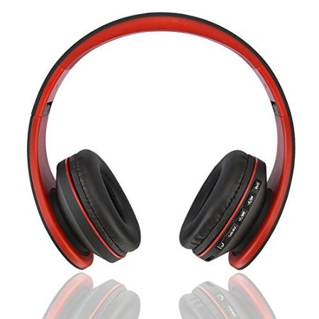 Ecandy Bluetooth Wireless Over-ear Stereo Headphones Wireless/Wired Headsets with Microphone for Music Streaming For iPhone 6s 6 5s 4s, iPad, iPod, Samsung Galaxy, Smart Phones Bluetooth Devices,Red