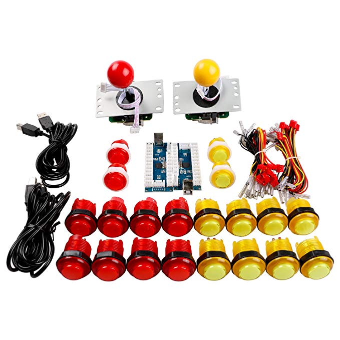 Easyget 2 Player LED Illuminated Arcade Game DIY Parts Kit for USB MAME & Raspberry Pi RetroPie Cabinet DIY Color Red   Yellow