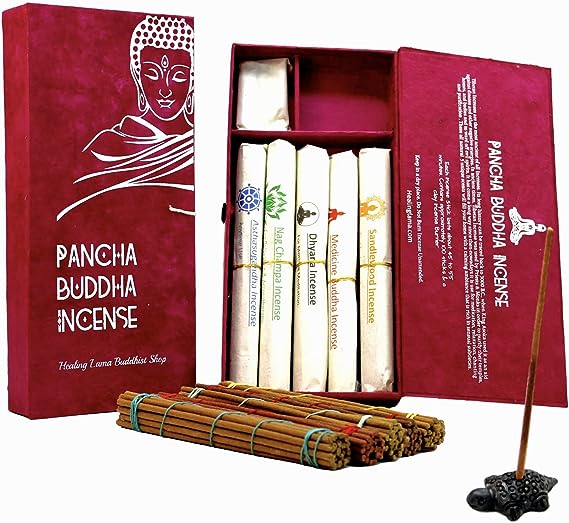 Healing Lama Handmade Pancha Buddha Tibetan Incense Sticks Set for Healing. All Natural Pure Blend of Precious Herbs Specially Formulated by Lama Tenzing According to Centuries Old Tibetan Recipe.
