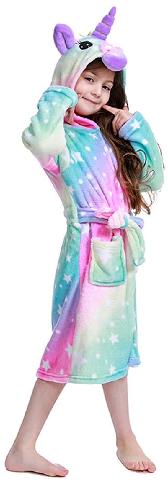 2019 Newest Unicorn Bathrobe for Girls,Premium Flannel Hooded Robe-Unicorn Gifts