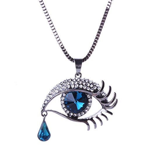 Faceted Crystal Oval Tear Drop Bead Eye Shape Design Pendant Link Necklace