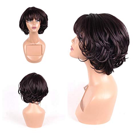 HAIR WAY Short Bob Wig with Bangs for Women Premium Japanese Fiber Hair Wavy Bob Wig Natural Like Human Hair for Daily Wear 8inches #99J