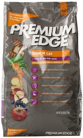 Premium Edge Dry Cat Food for Senior Cat, Hairball Management Formula Chicken, Salmon and Vegetables, 6-Pound Bag