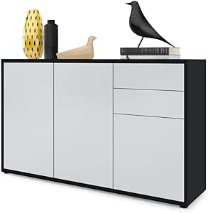 Vladon Sideboard Ben V3, Kommode mit 3 Türen und 2 Schubladen, Schwarz matt/Weiß matt (117 x 74 x 36 cm)