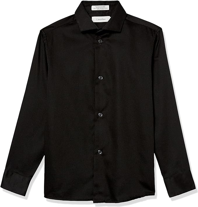 Calvin Klein Boys' Long Sleeve Slim Fit Dress Shirt, Style with Buttoned Cuffs & Shirttail Hem