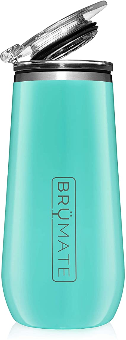 BrüMate 12oz Insulated Champagne Flute with Flip-Top Lid - Made with Vacuum Insulated Stainless Steel (Aqua)