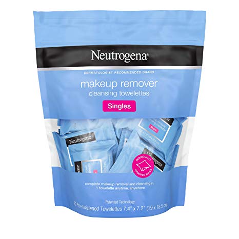 Neutrogena Makeup Remover Cleansing Towelette Singles, Daily Face Wipes To Remove Dirt, Oil, Makeup & Waterproof Mascara, Individually Wrapped, 20 Count