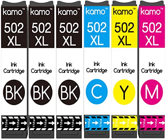 Kamo 502XL Ink Cartridges Multipack Compatible With Epson 502 or 502XL Ink Cartridge; Expression Home XP-5100, XP-5105; Workforce WF-2860, WF-2860DWF, WF-2865, WF-2865DWF (3 B k, 1 C/M/Y)