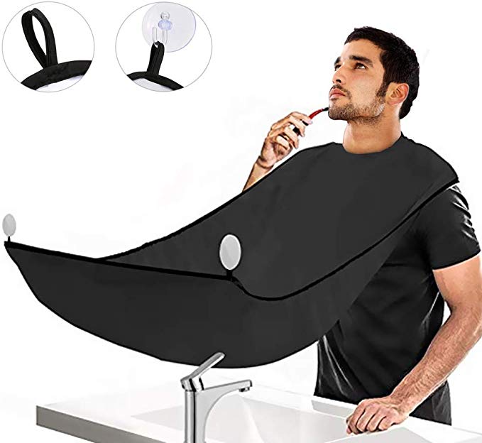Beard Apron, Beard Bib Hair Catcher, Easy-clean Shaving Trimmer Apron for Men Shaving and Grooming, Waterproof Beard Apron Cape with Strong Mirror Suction Cups for Dad Father Husband Boyfriend Brother Gift (Black)