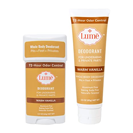 Lume Natural Deodorant - Underarms and Private Parts - Aluminum Free, Baking Soda Free, Hypoallergenic, and Safe For Sensitive Skin - Travel Tube   Propel Stick Bundle (Warm Vanilla)
