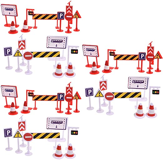 Bluecell 54 Pieces Street Signs Playset Traffic Signs Playset for Children Play