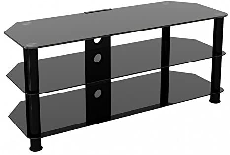 King Universal Black Glass TV Stand 114cm suitable up to 55" inch for HD Plasma LCD LED OLED Curved TVs