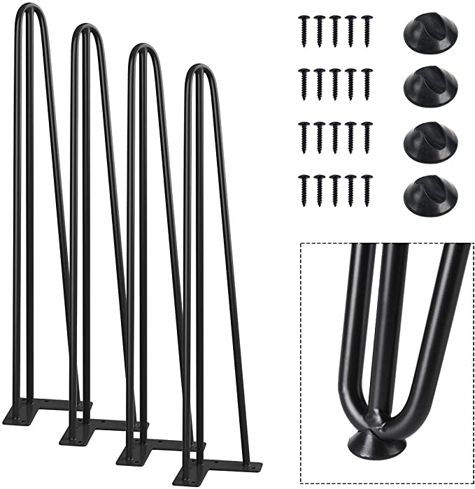 SMARTSTANDARD 22" Heavy Duty Hairpin Coffee Table Legs (Set of 4), Metal Home DIY Projects for Furniture, with Rubber Floor Protectors Black