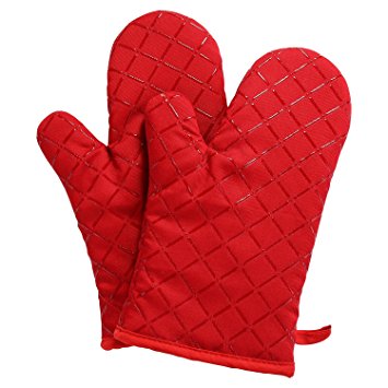 Aicok Oven Gloves Non-Slip Kitchen Oven Mitts Heat Resistant Cooking Gloves for Cooking, Baking, Barbecue Potholder, Red, 1 Pair