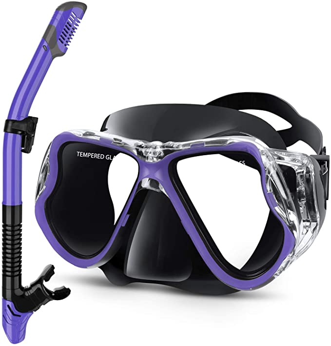 Greatever Dry Snorkel Set,Panoramic Wide View,Anti-Fog Scuba Diving Mask,Easy Breathing and Professional Snorkeling Gear for Adults