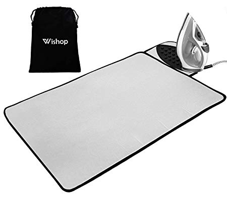 WISHOP Ironing Mat with Silicone Pad Heat Resistant Ironing Blanket, Thick Portable Travel Ironing Pad and Drawstring Bag