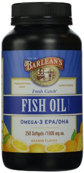 Barleans Organic Oils Fresh Catch Fish Oil Omega-3  Orange Flavor  250-Softgels  1000 mg each