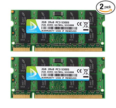 DUOMEIQI 4GB (2X 2GB) 2RX8 PC2-5300 PC2-5400 DDR2 667MHz CL5 200 Pin 1.8v SODIMM Notebook RAM Non-ECC Unbuffered Laptop Memory Module Compatible with Intel AMD and MAC System