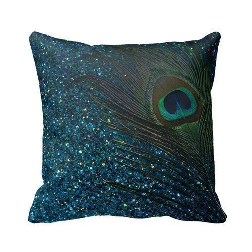 Generic Home Decorative Polyester Throw Pillow Case Cushion Cover Peacock Feather Pillow Cases 16 x 16 Inches