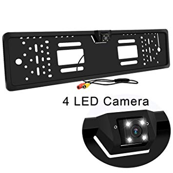Car Reversing Parking Backup Camera, 170°Viewing Angle Waterproof and Dustproof Car Rear View License Plate Reverse Parking Assistance System with 4 LED lights