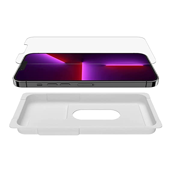 Belkin SCREENFORCE™ iPhone 13 Pro Max Tempered Glass Antimicrobial-Treated, Crystal Clear, Multi-Level Protection, Easy Align Tray Included for Precise Installation