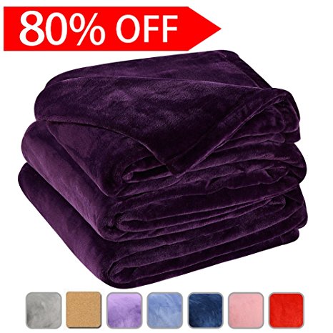 Fleece Bed Blanket Super Soft Warm Fuzzy Velvet Plush Throw Lightweight Cozy Couch Blankets King(104-Inch-by-90-Inch)Purple
