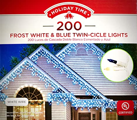 Holiday Blue & White Icicle Lights with Dynamic Frost Effect - 200 Lights