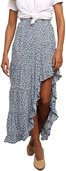 FIYOTE Women Maxi Skirt Boho Printed Casual Summer Long Maxi Skirts S-XL