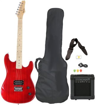 Full Size Red Electric Guitar with Amp Case and Accessories Pack Beginner Starter Package